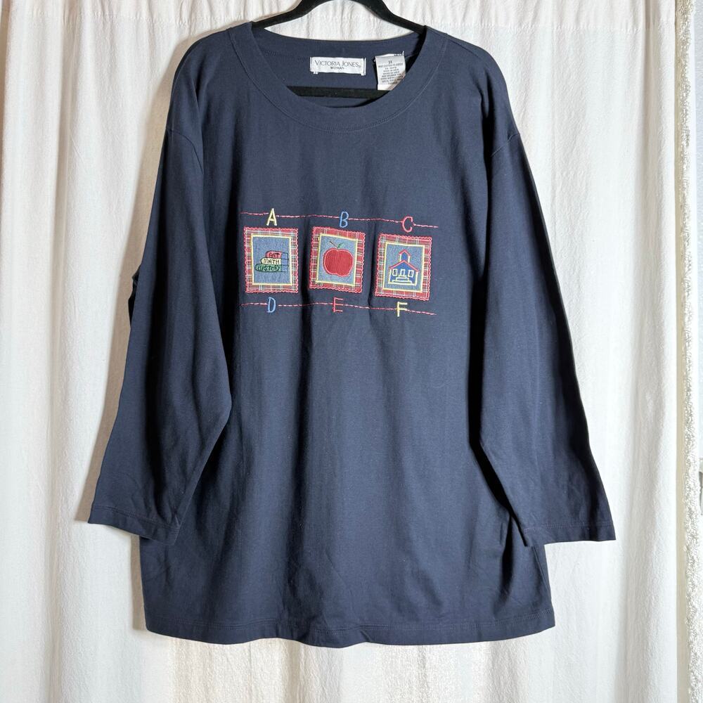 Victoria Jones School Teacher Cotton Embroidery Long Sleeve Shirt Women's 3X